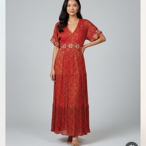 New Desigual Elegant Red Floral Maxi Dress
